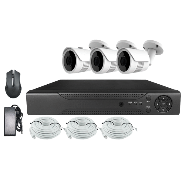 KIT CCTV de 3 cámaras ULTRAHD-5MP completo de interior/exterior con cables mixtos y disco duro de 1TB