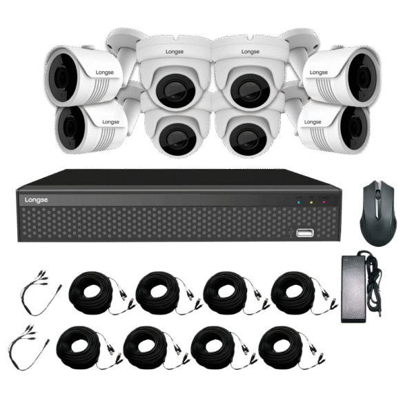 kit 8ch longse cableado KIT CCTV de 8 cámaras 4K-8MP completo de interior/exterior con cables mixtos y disco duro de 1TB