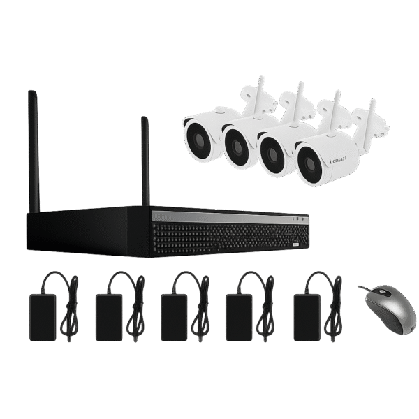 Equipo completo de 4 cámaras inalámbricas con disco duro de 1TB y visión nocturna para interior/exterior, sencilla instalación
